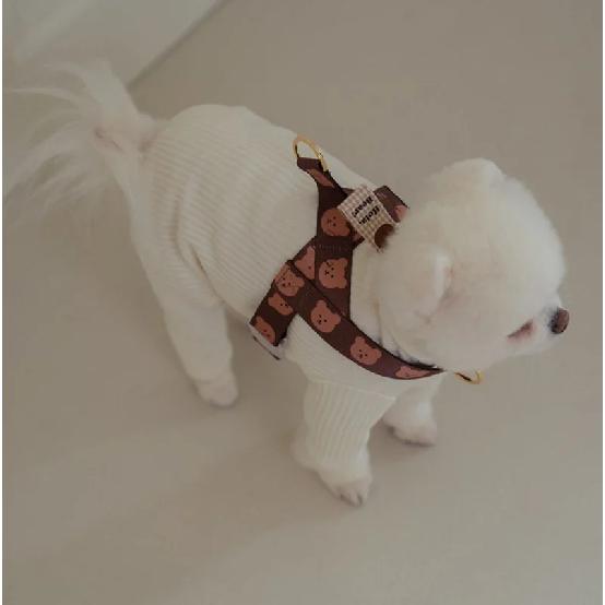 Adjustable Bear Pattern Dog Harness with Leash Set Soft Breathable Pet Harness Vest Dog Leash Pet Supplies