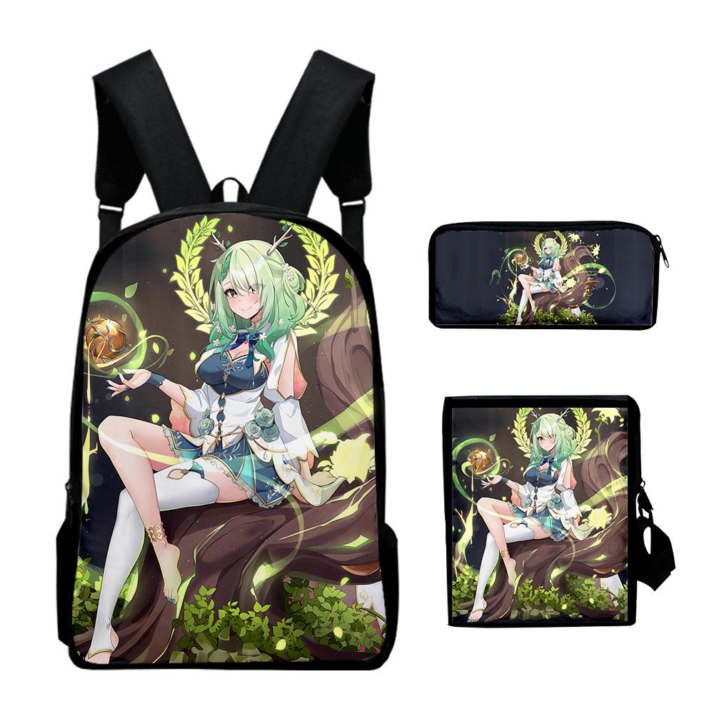 Классический Hololive VTuber Ceres Fauna 3D 3 шт./Набор зрачок Школьные сумки Рюкзак для ноутбука Рюкзак Наклонная сумка через плечо Пенал