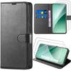 Case for Xiaomi 15 Pro, Shockproof Flip Case Black Synthetic Leather with Card Holder + 2 Tempered Glasses