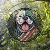 American Flag Dog Design 3D Metal Wind Chime for Outdoor Garden Patio Indoor Decor Holiday Festival Party Gift Rotating Wind Spinner