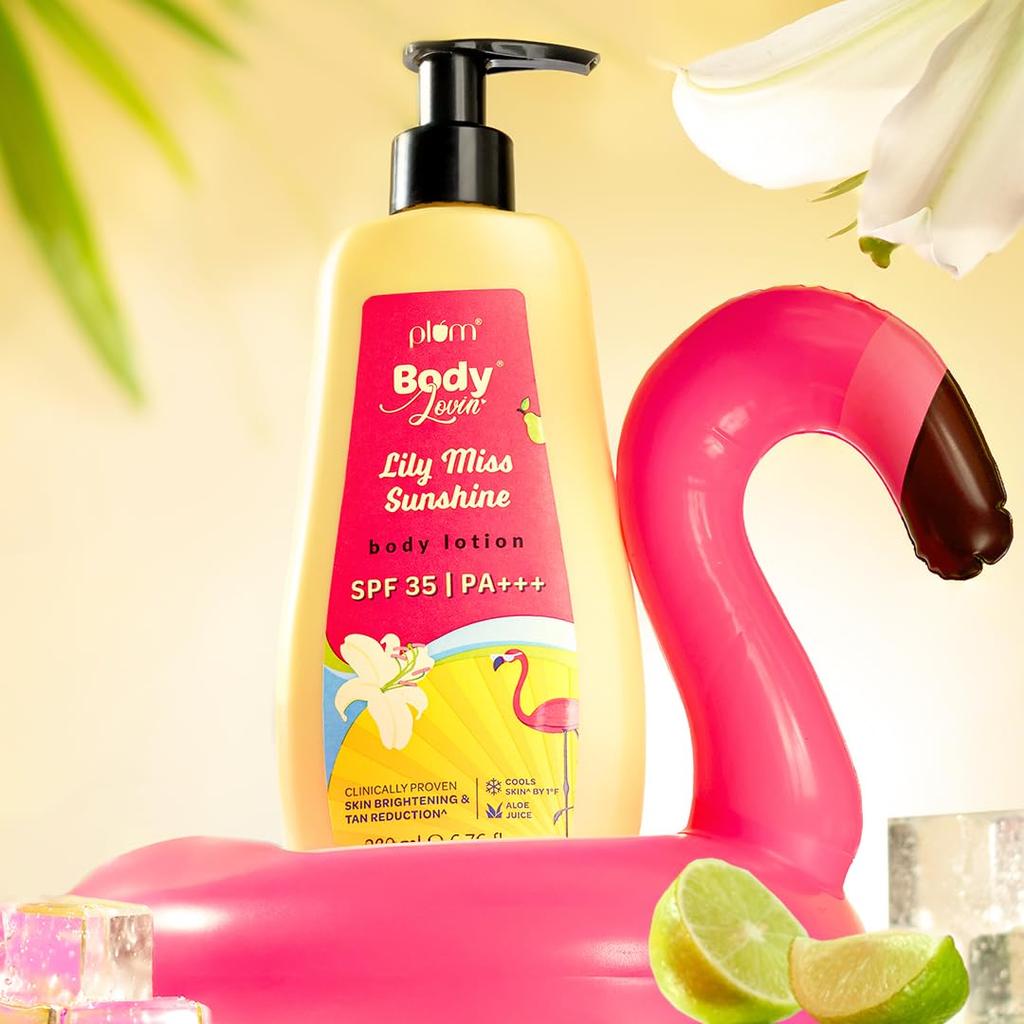Сливовый BodyLovin' Lily Miss Sunshine SPF 35 PA+++ Солнцезащитный лосьон для тела для лета | Не оставляет белых следов | Широкий спектр защиты от UVA и UVB | Алоэ Вера