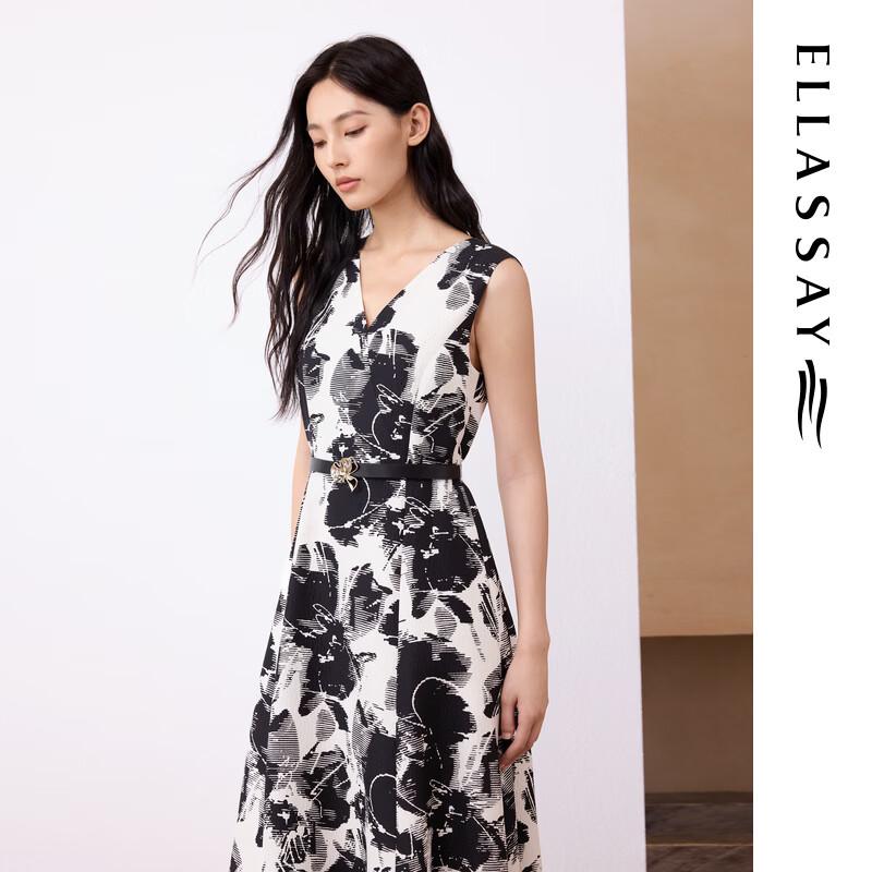 ELLASSAY Женское sleeveless платье-трапеция из шелкового жаккарда с рисунком "Ирис"