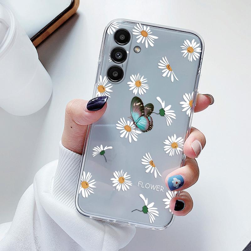 Прозрачный чехол для Samsung Galaxy A24 A17 A16 A56 A55 A54 A06 4G Чехол Мультяшные цветы Мягкий Прозрачный Ударопрочный Funda Лицевая крышка Capa