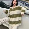 Lazy Style Design Plush Knit Sweater Top for Autumn and Winter Women Thick Mink Fur Striped Sweater