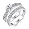 Womens Cluster Engagement Cubic Zirconia CZ Architecture Platinum Plated Ring Set For Women