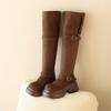 Over-knee Boots Women's Thick-soled Inner Height Increase Merad Long-tube Boots Thick-soled Large-tube Circumference Widened Fat Mm Large Size