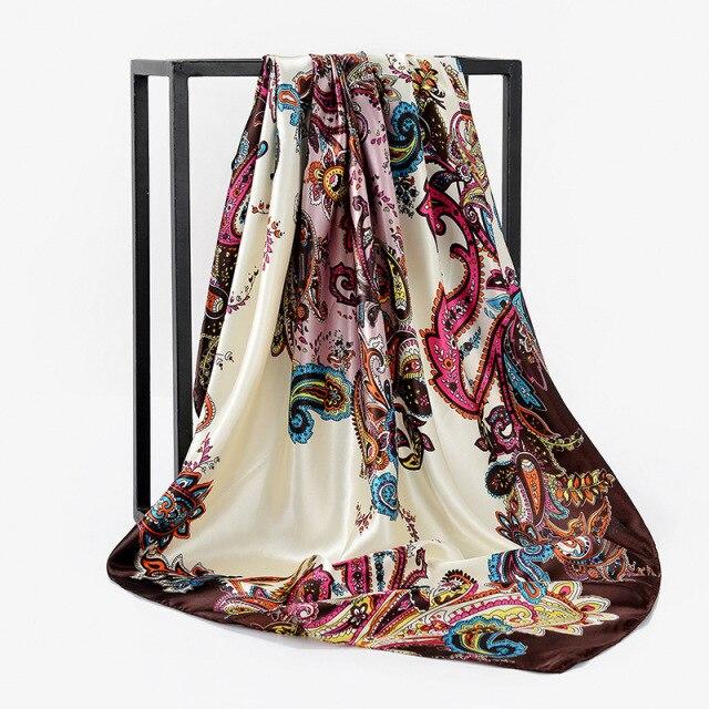 90 *90cm Square Silk Scarf Women Shawls Neckerchief Designer Print Chiffon Hijab Scarf Foulard Lady Neck Scarves Soft Big Bandana
