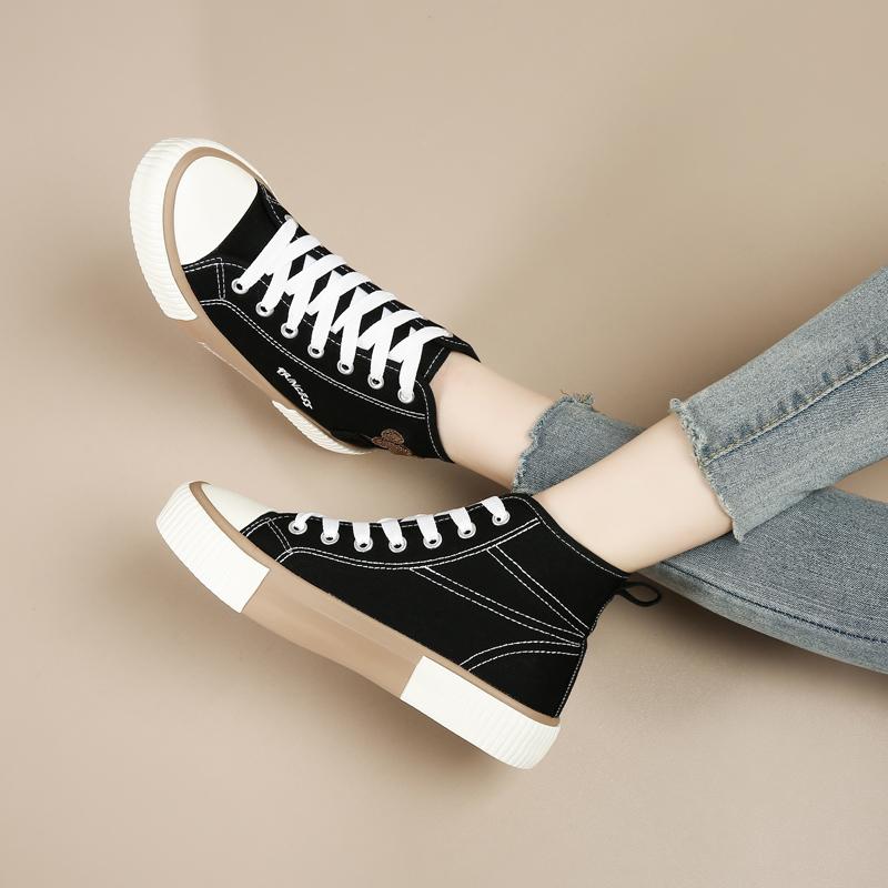 High top canvas shoes for women, spring and autumn 2026 model year student board shoes for women, flat bottomed sports and casual women's shoes