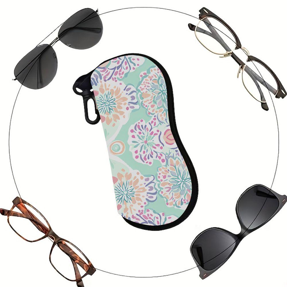 2D-Bohemian Floral Pattern Soft Eyewear Pouch, Protective Sunglasses Case, Portable Travel Eyeglasses Holder, Lightweight Accessories Gift for Women