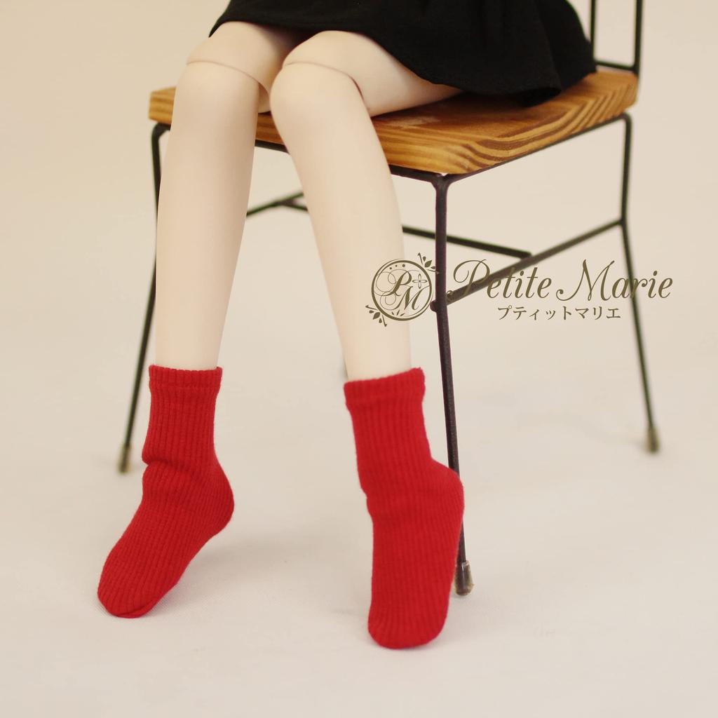 [Petite Marie] 13 Совместимые с MDD MSD Однотонные Носки с Мишкой Ребристые Набор из 3 Штук: Носки, Высокие носки, Носки выше колена, Носки с указанием левой/правой ноги, Красный,