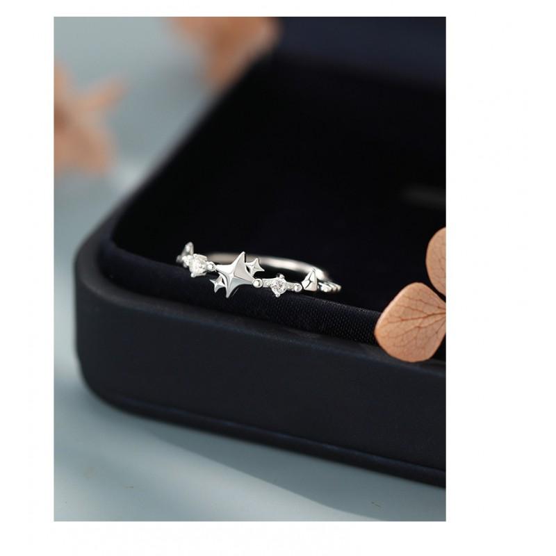 Adjustable Star Ring Women Minimalist Fashion Jewelry With Zirconia Accents Elegant Sweet Daily Wear