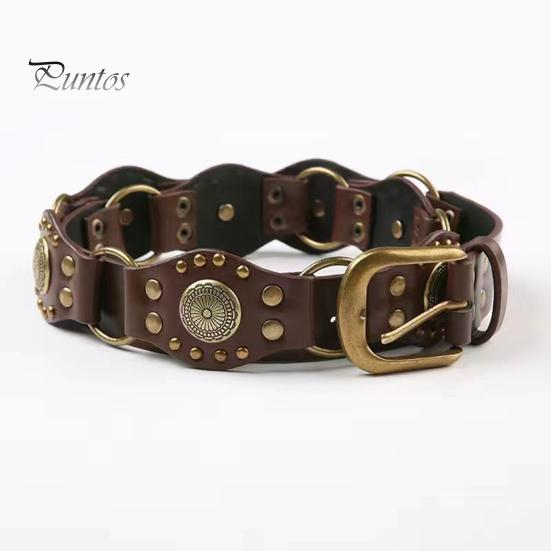 Ковбойский ремень в западном стиле, джинсовая юбка, пояс из искусственной кожи, регулируемая длина, дизайн с несколькими отверстиями, коричневый широкий ремень