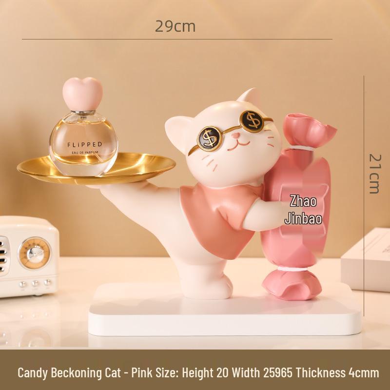 Lucky Cat Resin Craft Key Holder for Home Decor & Children's Room Storage