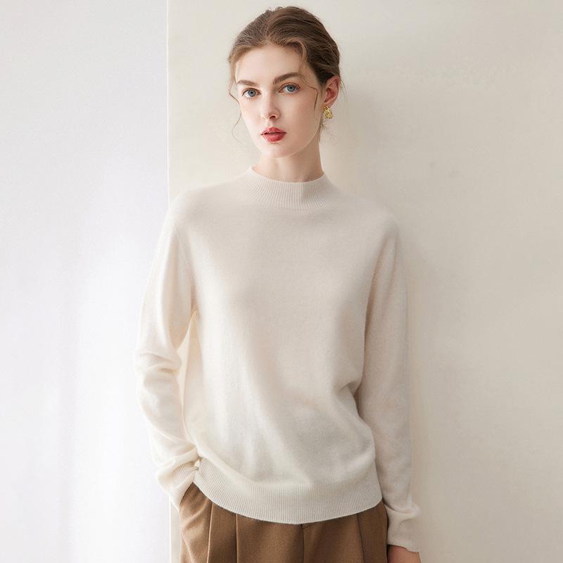 Kang Sai Ni Women's 100% Cashmere Seamless Half-High Neck Sweater