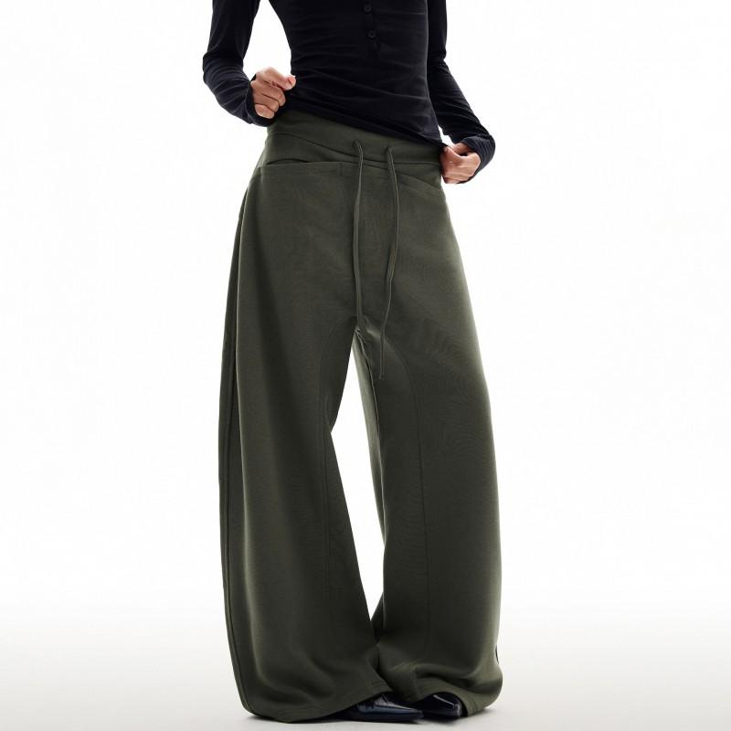 Womens Casual Pants Loose Straight Banana Wide Leg Trousers Micro Elastic
