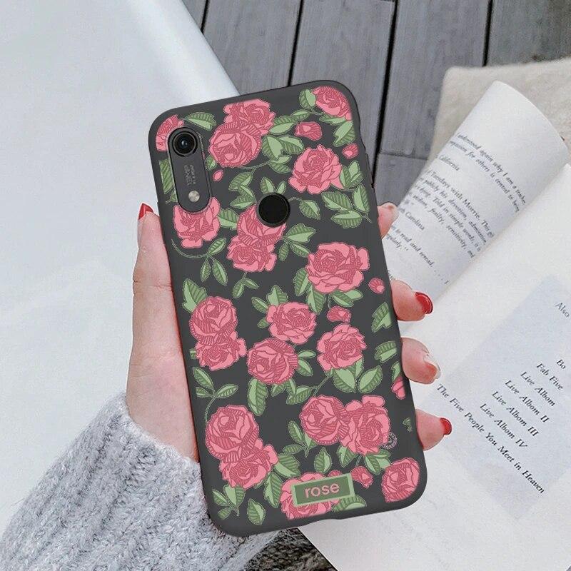 Милый мультяшный чехол для Huawei Y6 2019 с отверстием для пары, синий цветочный столик, мягкий чехол из ТПУ для Huawei Y6 2019, розовый узор, большое сердце, противоударная защитная задняя сумка