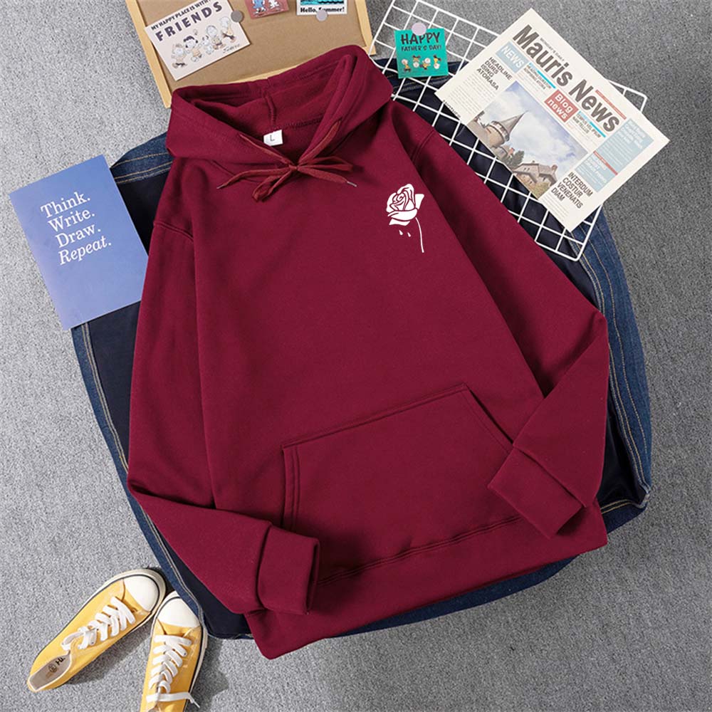 Толстовка с капюшоном с креативным узором Rose, женская, осенняя, свободная, новая, с капюшоном, с круглым вырезом, повседневная, с карманом, флисовая, женская