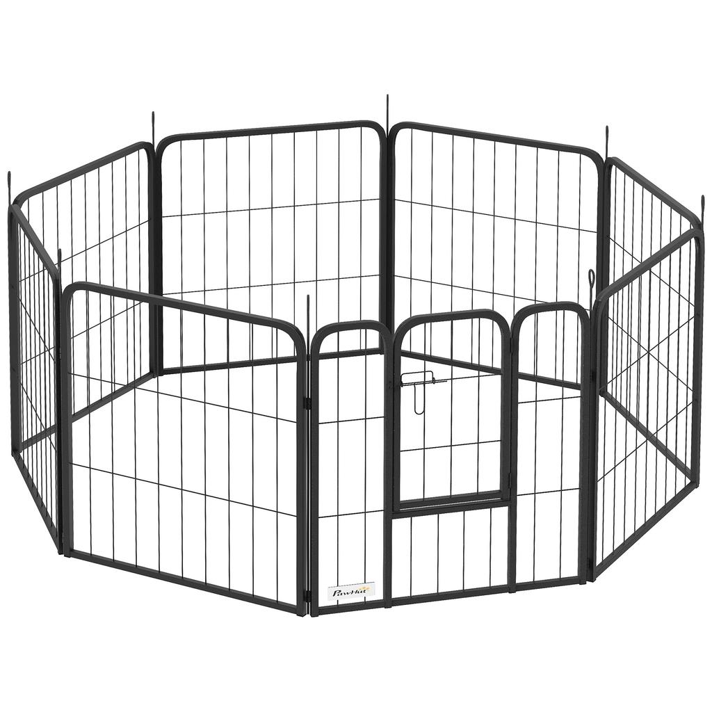 Eight Panel Dog Playpen With Door For Large Dogs Indoors Outdoors 60cm Tall Black