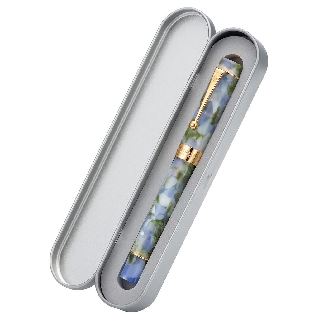 Lanxivi Jinhao Классическая перьевая ручка Экстратонкий конвертер и набор пенал Ручка, Сине-зеленый целлулоид, Перо,