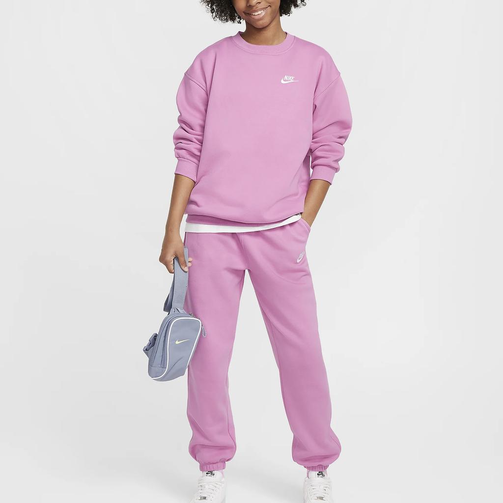 Nike Спортивная одежда Club Fleece Удобная Однотонная Вышитая Толстовка с Круглым Вырезом и Длинным Рукавом Волшебный Фламинго Молодежная Детская FD2923646