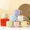 Ceramic Cup Simple Striped Cup Cute Macaron Coffee Cup Couple Mug Souvenir