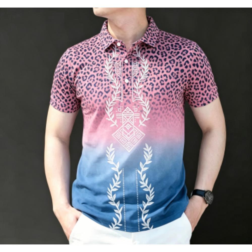 S-XXL Size Fashion Leopard Print Polo Shirt Men's Outdoor Street Short Sleeve Tees Top Summer Casual T-shirt Men's and Women's Polo Shirt