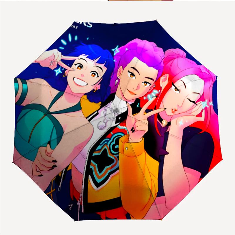 Модный автоматический складной зонт KPOP Hunter с открытием/закрытием. Портативный и складной, идеально подходит для подарка, путешествий и повседневного использования.