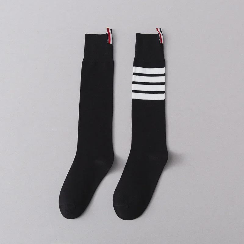 2021 Autumn/Winter Women's Slim Long Tube Knee Socks - Japanese College Style with Four-Bar Design
