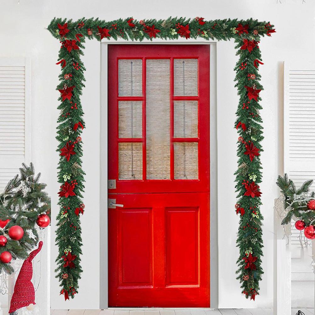 Holiday Decoration Poinsettia Decoration Seasonal Decor Vibrant Red Flowers Customizable Length Garland Festive Decor 1.8m