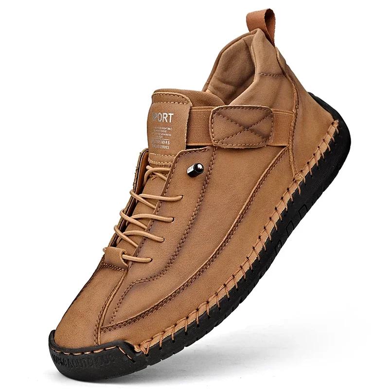 Fashion New 2024 Handmade Leather Casual Men Shoes Design Sneakers Man Breathable Leather Shoes Men Ankle Boots Outdoor Sports