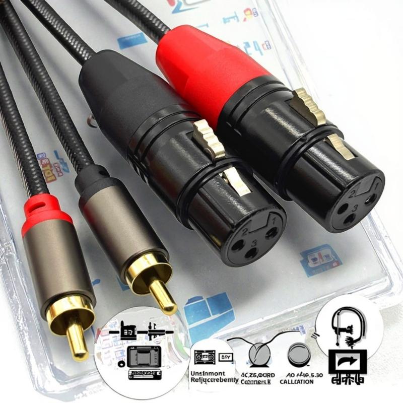 Аудиоадаптер-кабель 2RCA на 2 XLR (розетка) для профессионального студийного оборудования и домашних кинотеатров