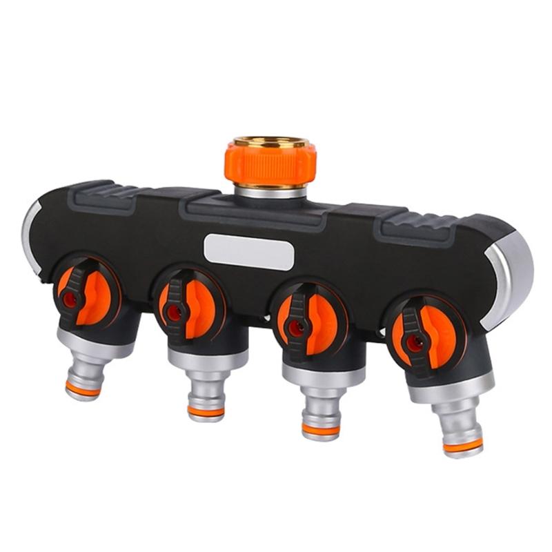 Garden Hose Splitter 4 Way Water Hose Connector with Shut Off Valves Leakproof Faucet Adapter for Drip Irrigation Lawns