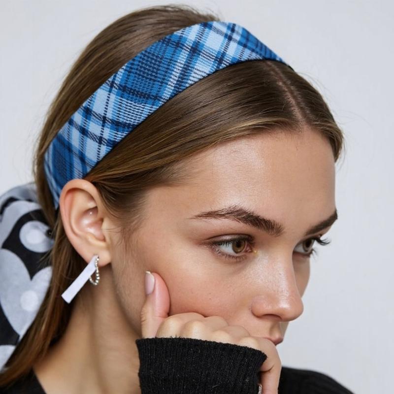 Клетчатая широкая повязка на голову, регулируемый аксессуар для укладки волос для женщин, девушек, удобный для повседневного использования, универсальный головной убор