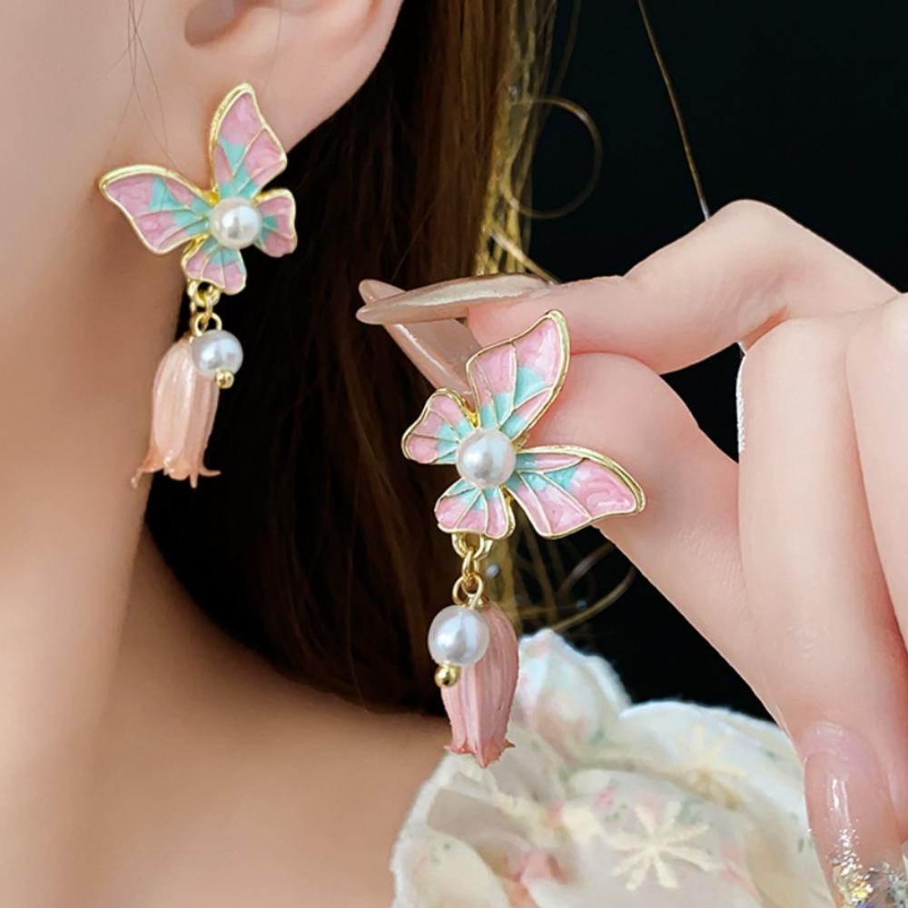 Light Luxury Butterfly Earrings Oil Drop Sweet Stud Earrings Elegant Vintage Earrings Women Party
