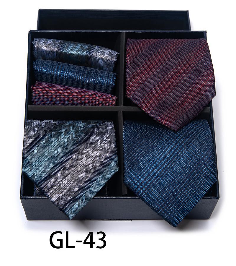Men'S Gift Box Set Tie Fashion Business Net Color Jacquard Tie Square Scarf