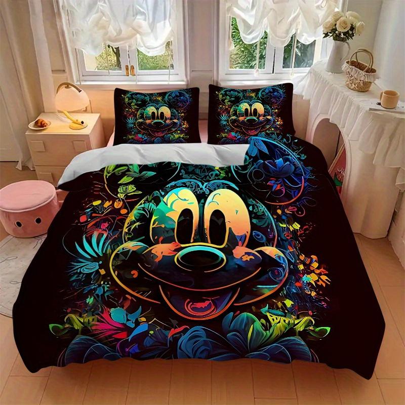 3pcs Colorful Mickey Mouse Quilt Cover Set (1 Quilt Cover + 2 Pillowcases Without Pillow Core), High-Definition Printing for Home and Dormitory.B