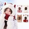 Fox Ear Design Women's Scarf Hat keep warm Integrated Bean Hat Cute Fluffy Hat Scarf  Winter