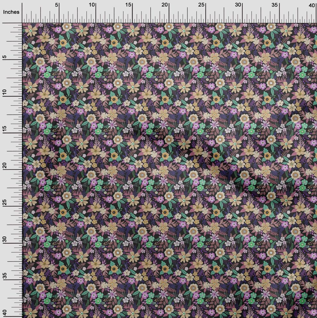 oneOone Cotton Flex Brown Fabric Asian Floral Sewing Material Print Fabric By The Yard 40 Inch
