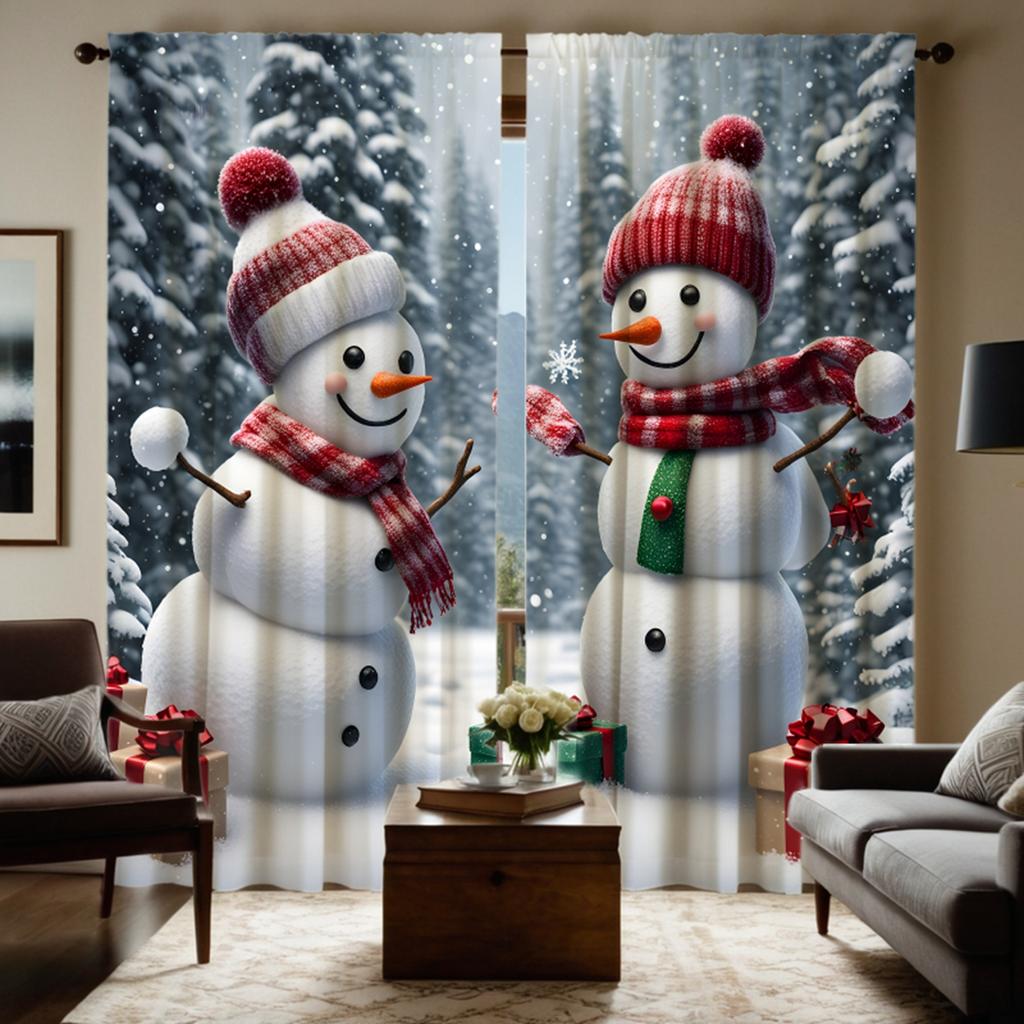 2 шт. HD Рождественская белая декоративная занавеска со снеговиком Белая занавеска с цифровой печатью Украшение дома в стиле украшения гостиной