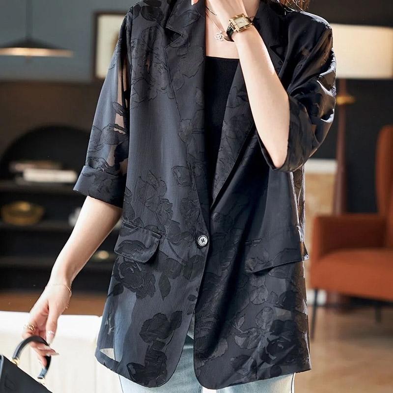 Suit Jacket Cotton Women Spring Autumn Slim Versatile Skeleton Casual Button Cardigan Tweed Lapel Cardigan Suit