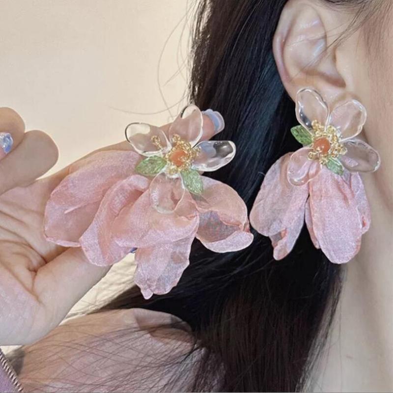 Винтажные серьги с длинной кисточкой в виде цветка для женщин, милые шифоновые серьги-подвески с темпераментом, для вечеринки, свадьбы, пляжа