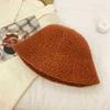 I.K new white bucket hat women's autumn and winter granular lamb plush hat big head circumference show face small hat