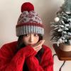 Women's Fair Isle Fur Pom-Pom Wool Hat with Earmuffs - Warm Knitted Winter Hat