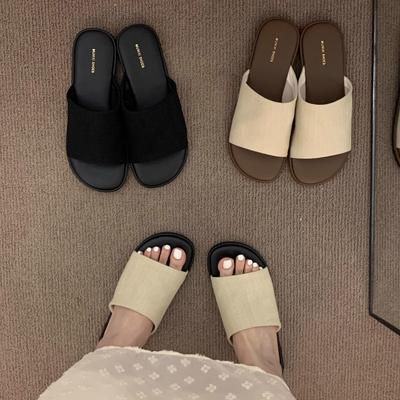 Плетеные ретро тапочки на плоской подошве, нишевые, с одним словом, женская обувь 2025, новые летние, для улицы, пляжные сандалии для отпуска