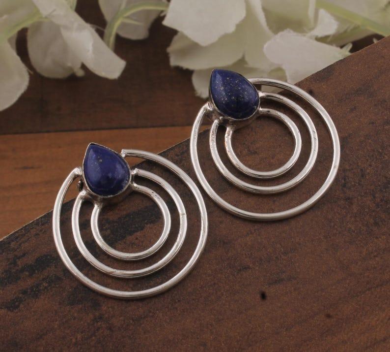 Solid 925 Sterling Silver Lapis Lazuli Gemstone Studs, handmade Stud Earrings, Gift For Her, Boho jewelry