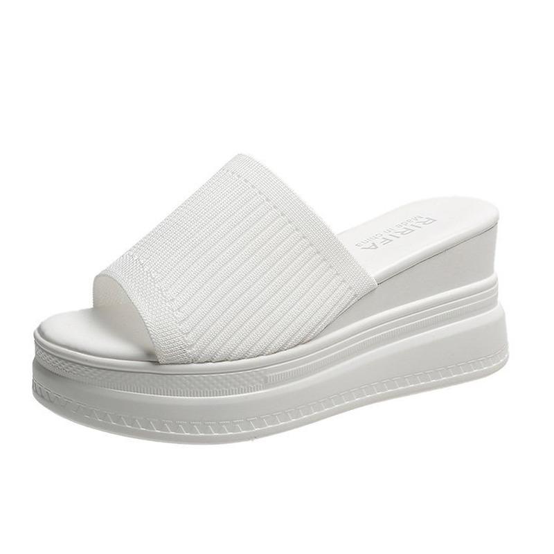 Эластичная ткань летние женские сандалии с открытым носком танкетки тапочки женские на высоком каблуке платформы шлепанцы повседневные женские туфли на высоком каблуке