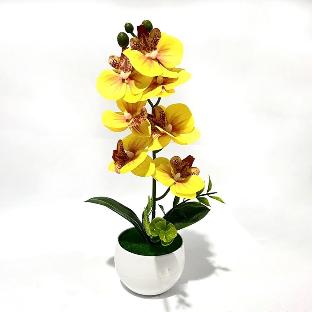 7 Heads Simulated Flower Butterfly Orchid Potted Pink Artificial Faux Plants Living Room Ornaments
