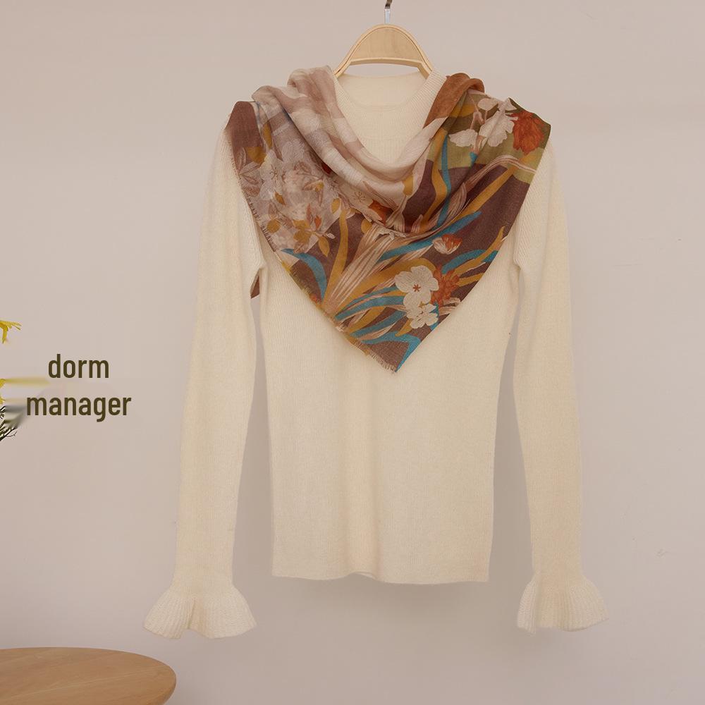 Water-Soluble Cashmere Scarf: Lightweight Square Shawl for Summer & Air-Conditioned Comfort