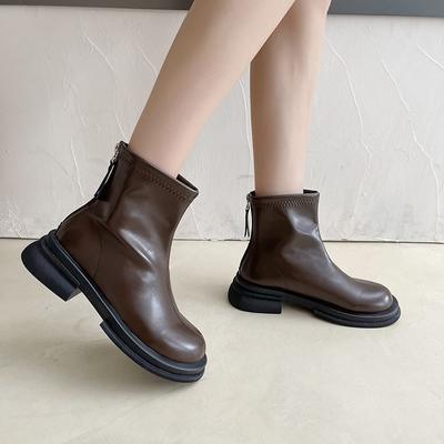 Мода 2024 года, высококачественная женская обувь, женские ботильоны, модные современные ботинки с застежкой-молнией сзади, женская горячая распродажа, однотонная обувь с круглым носком для женщин