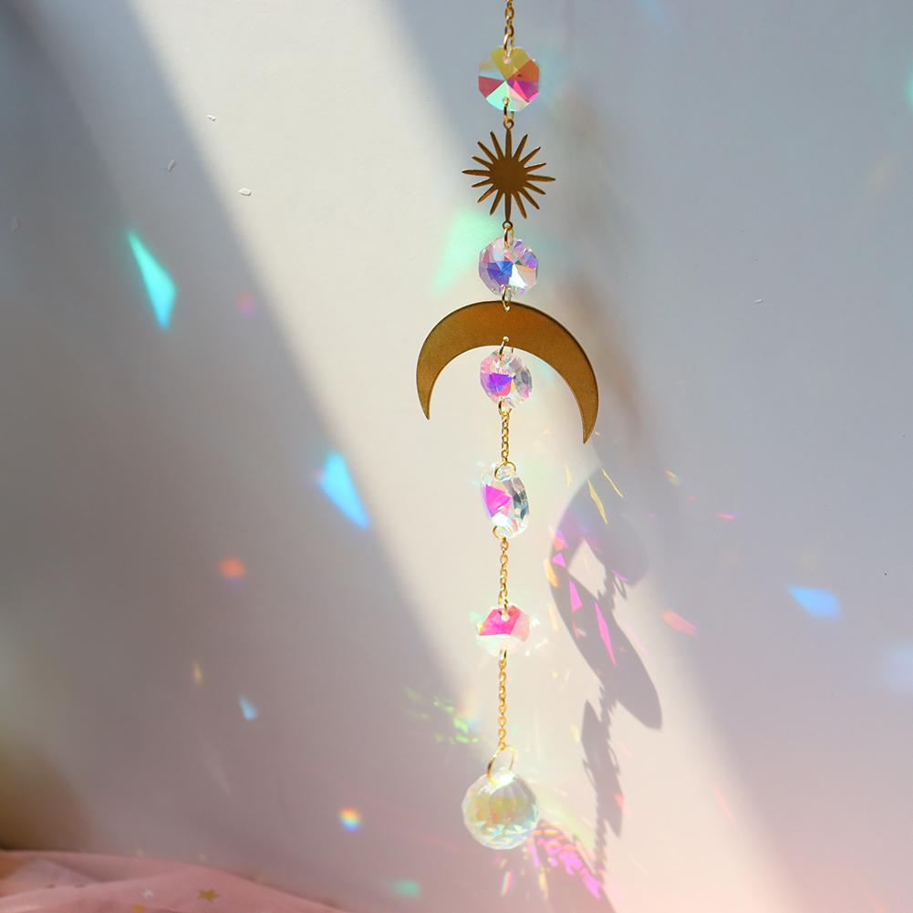 Crystal Star Sun Wind Chimes Hexagon Diamond Prisms Hanging Light Catcher Rainbow Make Window Curtains Pendant Home Room Deocr